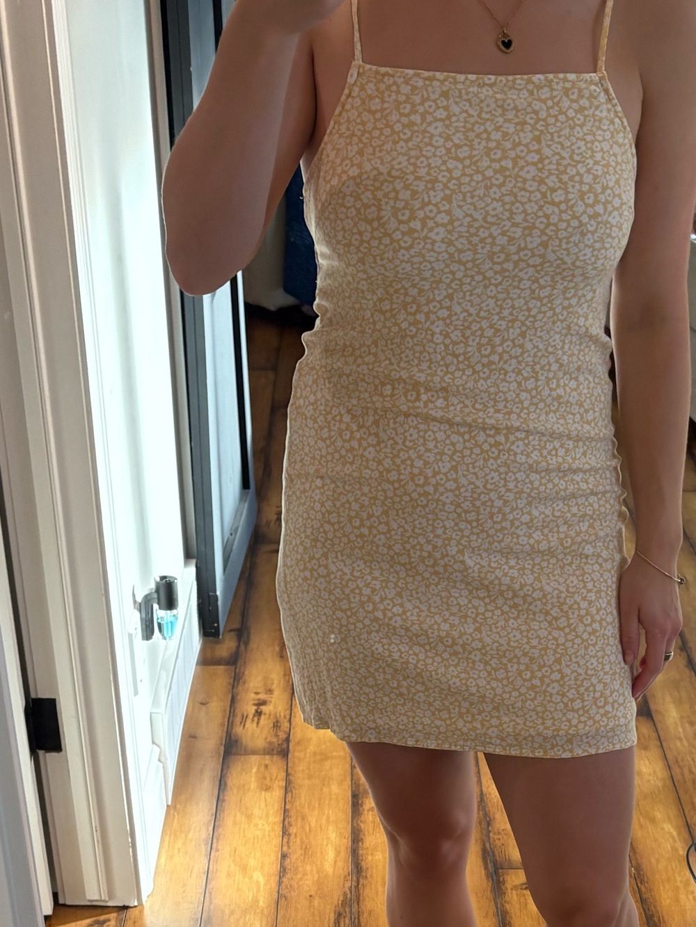 American Eagle Outfitters Light Yellow Floral Square-Neck Mini Dress